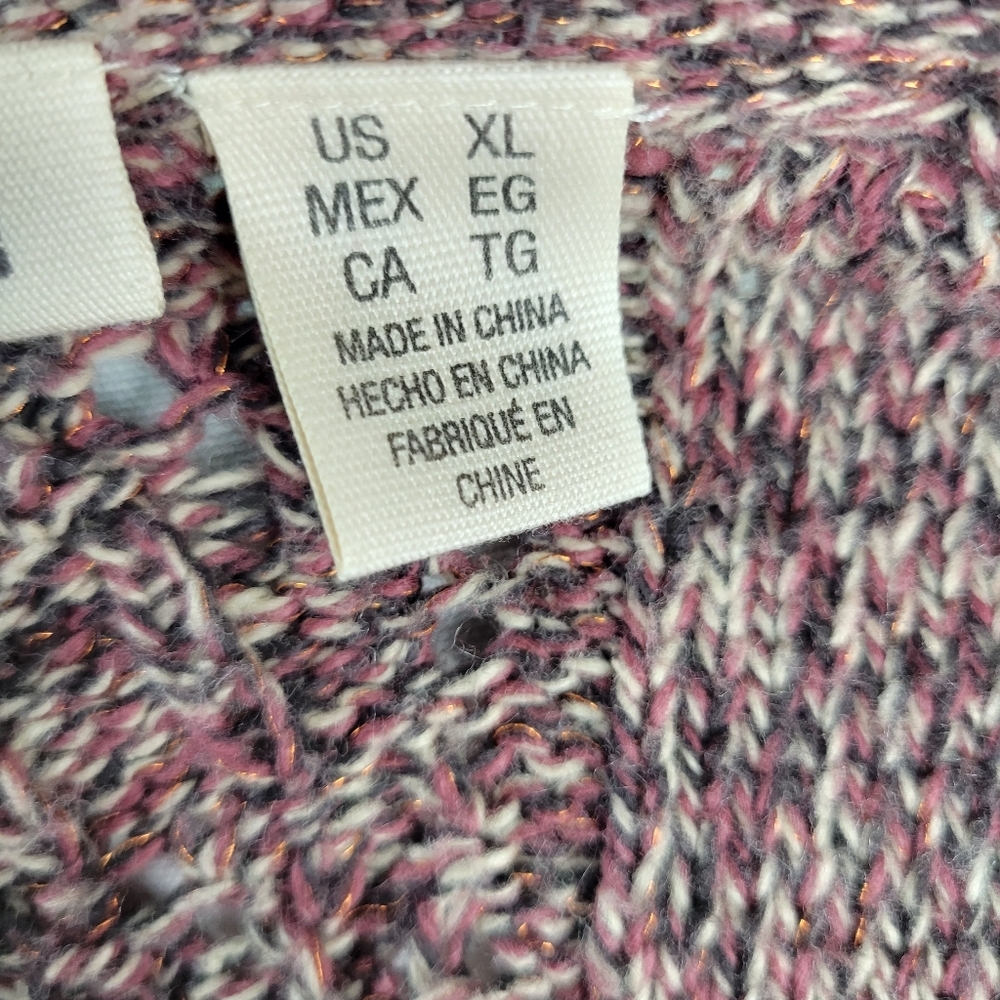 DKNY Jean Cardigan Cotton Blend Flower Embellishment Marled Pink Brown Size XL - Picture 12 of 15